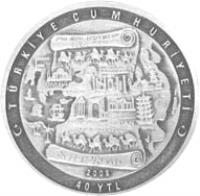 Turkey coin 40 Yeni Lira - The Silk Road (2008) reverse reverse of 40 Yeni Lira - The Silk Road (2008) coin with KM# 1224 from Turkey. Inscription: TÜRKİYE CUMHURİYETİ SILK ROAD 2008 40 YTL