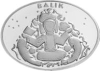 obverse of 25 Yeni Lira - Zodiac Pisces (2008) coin with KM# 1211 from Turkey. Inscription: BALIK
