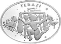 obverse of 25 Yeni Lira - Zodiac Libra (2008) coin with KM# 1215 from Turkey. Inscription: TERAZİ