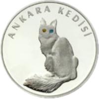 reverse of 20 Yeni Lira - Angora Cat (2005) coin with KM# 1180 from Turkey. Inscription: ANKARA KEDİSİ