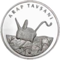 Turkey coin 20 Yeni Lira - Five-toed Jerboa (2005) reverse reverse of 20 Yeni Lira - Five-toed Jerboa (2005) coin with KM# 1183 from Turkey. Inscription: ARAP TAVŞANI