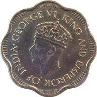 obverse of 10 Cents - George VI (1944) coin with KM# 118 from Ceylon. Inscription: GEORGE VI KING AND EMPEROR OF INDIA