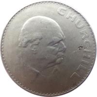 reverse of 1 Crown - Elizabeth II - Sir Winston Churchill - 1'st Portrait (1965) coin with KM# 910 from United Kingdom. Inscription: CHURCHILL