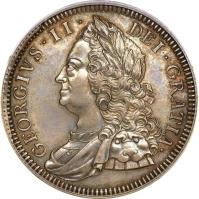 United Kingdom coin 1 Crown - George II (1743 - 1751) obverse obverse of 1 Crown - George II (1743 - 1751) coin with KM# 585 from United Kingdom. Inscription: GEORGIUS · II · DEI · GRATIA ·