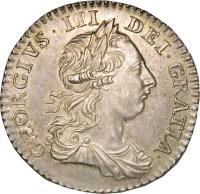 obverse of 1 Shilling - George III (1763) coin with KM# 597 from United Kingdom. Inscription: GEORGIVS · III · DEI · GRATIA ·