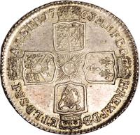 reverse of 1 Shilling - George III (1763) coin with KM# 597 from United Kingdom. Inscription: M · B · F · E · T · H · REX · F · D · B · ET · L · D · S · R · I · A · T · ET · E · 1763 ·