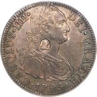 obverse of 1 Dollar - George III - Countermarked Coinage (1791 - 1808) coin with KM# 634 from United Kingdom. Inscription: CAROLUS · IIII · DEI · GRATIA · · 1795 ·