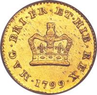 United Kingdom coin 1/3 Guinea - George III (1797 - 1800) reverse reverse of 1/3 Guinea - George III (1797 - 1800) coin with KM# 620 from United Kingdom. Inscription: MAG · BRI · FR · ET · HIB · REX · 1799 ·