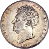 obverse of 1 Crown - George IV (1826) coin with KM# 699 from United Kingdom. Inscription: · GEORGIUS IV DEI GRATIA ·