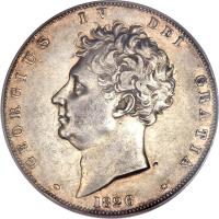 United Kingdom coin 1 Crown - George IV (1826) obverse obverse of 1 Crown - George IV (1826) coin with KM# 699 from United Kingdom. Inscription: · GEORGIUS IV DEI GRATIA ·