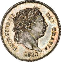obverse of 3 Pence - George III - Maundy Coinage (1817 - 1820) coin with KM# 670 from United Kingdom. Inscription: GEORGIUS III DEI GRATIA 1820