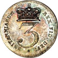 United Kingdom coin 3 Pence - George III - Maundy Coinage (1817 - 1820) reverse reverse of 3 Pence - George III - Maundy Coinage (1817 - 1820) coin with KM# 670 from United Kingdom. Inscription: BRITANNIARUM REX FID: DEF: * 3