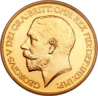 obverse of 5 Pounds - George V (1911) coin with KM# 822 from United Kingdom. Inscription: GEORGIVS V DEI GRA:BRITT:OMN:REX FID:DEF:IND:IMP: