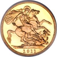 United Kingdom coin 2 Pounds - George V (1911) reverse reverse of 2 Pounds - George V (1911) coin with KM# 821 from United Kingdom. Inscription: 1911 B.P.