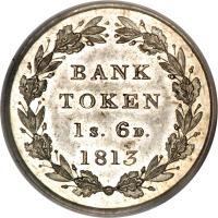 United Kingdom coin 1 Shilling 6 Pence - George III - Bank of England Token (1812 - 1816) reverse reverse of 1 Shilling 6 Pence - George III - Bank of England Token (1812 - 1816) coin with KM# Tn3 from United Kingdom. Inscription: BANK TOKEN 1s. 6D. 1813