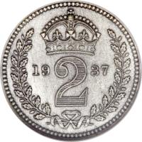 reverse of 2 Pence - George VI - Maundy Coinage (1937 - 1946) coin with KM# 847 from United Kingdom. Inscription: 19 2 37