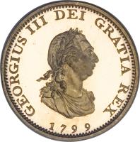 obverse of 1 Farthing - George III (1799) coin with KM# 646a from United Kingdom. Inscription: GEORGIUS III DEI GRATIA REX 1799
