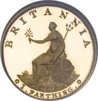 reverse of 1 Farthing - George III (1799) coin with KM# 646a from United Kingdom. Inscription: BRITANNIA SOHO 1.FARTHING.