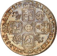 United Kingdom coin 6 Pence - George II (1728 - 1741) reverse reverse of 6 Pence - George II (1728 - 1741) coin with KM# 564 from United Kingdom. Inscription: · M · B · F · ET H · REX · F · D · B ET · L · D · S · R · I A · T · ET · E · 17 28 ·