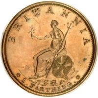 reverse of 1 Farthing - George III (1799) coin with KM# 646b from United Kingdom. Inscription: BRITANNIA SOHO 1.FARTHING.