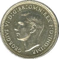 obverse of 3 Pence - George VI - Maundy Coinage (1947 - 1948) coin with KM# 850a from United Kingdom. Inscription: GEORGIVS VI D:G:BR:OMN:REX F:D:IND:IMP.
