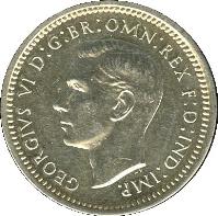 United Kingdom coin 3 Pence - George VI - Maundy Coinage (1947 - 1948) obverse obverse of 3 Pence - George VI - Maundy Coinage (1947 - 1948) coin with KM# 850a from United Kingdom. Inscription: GEORGIVS VI D:G:BR:OMN:REX F:D:IND:IMP.