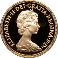 obverse of 5 Pounds - Elizabeth II - 2'nd Portrait (1980 - 1984) coin with KM# 924 from United Kingdom. Inscription: ELIZABETH · II · DEI · GRATIA · REGINA · F:D: