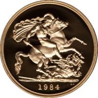 United Kingdom coin 5 Pounds - Elizabeth II - 2'nd Portrait (1980 - 1984) reverse reverse of 5 Pounds - Elizabeth II - 2'nd Portrait (1980 - 1984) coin with KM# 924 from United Kingdom. Inscription: 1984 BP