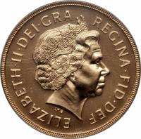 obverse of 5 Pounds - Elizabeth II - 4'th Portrait (1999 - 2014) coin with KM# 1003 from United Kingdom. Inscription: ELIZABETH · II · DEI · GRA REGINA · FID · DEF IRB
