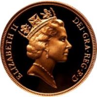 obverse of 1 Sovereign - Elizabeth II - 3'rd Portrait (1985 - 1997) coin with KM# 943 from United Kingdom. Inscription: ELIZABETH II DEI · GRA · REG · F · D RDM