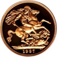 United Kingdom coin 1 Sovereign - Elizabeth II - 3'rd Portrait (1985 - 1997) reverse reverse of 1 Sovereign - Elizabeth II - 3'rd Portrait (1985 - 1997) coin with KM# 943 from United Kingdom. Inscription: 1991 BP