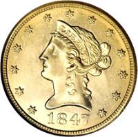 United States coin 10 Dollars - Coronet Head Eagle: Without motto (1838 - 1866) obverse obverse of 10 Dollars - Coronet Head Eagle: Without motto (1838 - 1866) coin with KM# 66 from United States. Inscription: 1847