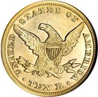 United States coin 10 Dollars - Coronet Head Eagle: Without motto (1838 - 1866) reverse reverse of 10 Dollars - Coronet Head Eagle: Without motto (1838 - 1866) coin with KM# 66 from United States. Inscription: UNITED STATES OF AMERICA TEN D.