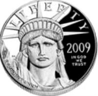 obverse of 100 Dollars - American Platinum Eagle Bullion (2009) coin with KM# 463 from United States. Inscription: LIBERTY 2009 IN GOD WE TRUST E PLURIBUS UNUM