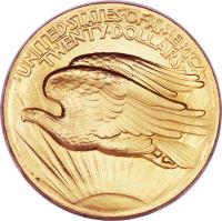 United States coin 20 Dollars - Saint-Gaudens Double Eagle; Roman numerals (1907) reverse reverse of 20 Dollars - Saint-Gaudens Double Eagle; Roman numerals (1907) coin with KM# 126 from United States. Inscription: UNITED · STATES · OF · AMERICA TWENTY · DOLLARS