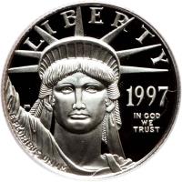 obverse of 25 Dollars - American Platinum Eagle Bullion (1997 - 2009) coin with KM# 284 from United States. Inscription: LIBERTY 1997 IN GOD WE TRUST E PLURIBUS UNUM