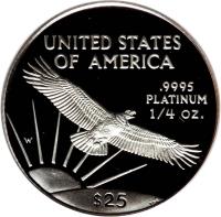 reverse of 25 Dollars - American Platinum Eagle Bullion (1997 - 2009) coin with KM# 284 from United States. Inscription: UNITED STATES OF AMERICA .9995 PLATINUM ¼ OZ. W $25 TDR
