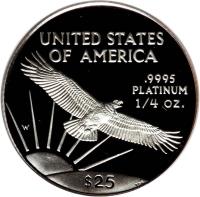 United States coin 25 Dollars - American Platinum Eagle Bullion (1997 - 2009) reverse reverse of 25 Dollars - American Platinum Eagle Bullion (1997 - 2009) coin with KM# 284 from United States. Inscription: UNITED STATES OF AMERICA .9995 PLATINUM ¼ OZ. W $25 TDR