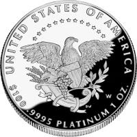 reverse of 100 Dollars - American Platinum Eagle Bullion (2005) coin with KM# 380 from United States. Inscription: UNITED STATES OF AMERICA W DW $100 .9995 PLATINUM 1 OZ.