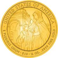 reverse of 10 Dollars - Louisa Adams - Bullion (2008) coin with KM# 431 from United States. Inscription: · UNITED STATES OF AMERICA · E PLURIBUS UNUM · $10 · 1/2 Oz. .9999 FINE GOLD