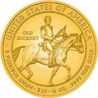 United States coin 10 Dollars - Andrew Jackson's Liberty - Bullion (2008) reverse reverse of 10 Dollars - Andrew Jackson's Liberty - Bullion (2008) coin with KM# 432 from United States. Inscription: · UNITED STATES OF AMERICA · OLD HICKORY E PLURIBUS UNUM · $10 · 1/2 Oz. .9999 FINE GOLD