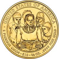 reverse of 10 Dollars - Anna Harrison - Bullion (2009) coin with KM# 456 from United States. Inscription: · UNITED STATES OF AMERICA · E PLURIBUS UNUM · $10 · 1/2 Oz. .9999 FINE GOLD