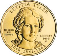 United States coin 10 Dollars - Letitia Tyler - Bullion (2009) obverse obverse of 10 Dollars - Letitia Tyler - Bullion (2009) coin with KM# 457 from United States. Inscription: LETITIA TYLER IN GOD WE TRUST LIBERTY 2009 W 10th 1841-1842