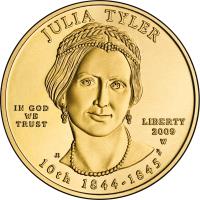 United States coin 10 Dollars - Julia Tyler - Bullion (2009) obverse obverse of 10 Dollars - Julia Tyler - Bullion (2009) coin with KM# 458 from United States. Inscription: JULIA TYLER IN GOD WE TRUST LIBERTY 2009 W 10th 1844-1845