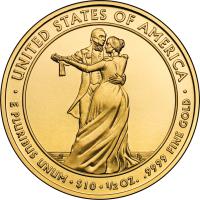 reverse of 10 Dollars - Julia Tyler - Bullion (2009) coin with KM# 458 from United States. Inscription: · UNITED STATES OF AMERICA · E PLURIBUS UNUM · $10 · 1/2 Oz. .9999 FINE GOLD