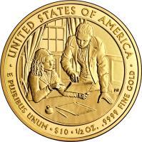 reverse of 10 Dollars - Sarah Polk - Bullion (2009) coin with KM# 459 from United States. Inscription: · UNITED STATES OF AMERICA · E PLURIBUS UNUM · $10 · 1/2 Oz. .9999 FINE GOLD