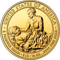 reverse of 10 Dollars - Margaret Taylor - Bullion (2009) coin with KM# 465 from United States. Inscription: · UNITED STATES OF AMERICA · E PLURIBUS UNUM · $10 · 1/2 Oz. .9999 FINE GOLD