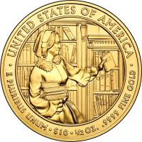 reverse of 10 Dollars - Abigail Fillmore - Bullion (2010) coin with KM# 481 from United States. Inscription: · UNITED STATES OF AMERICA · E PLURIBUS UNUM · $10 · 1/2 Oz. .9999 FINE GOLD