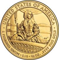 reverse of 10 Dollars - Jane Pierce - Bullion (2010) coin with KM# 482 from United States. Inscription: · UNITED STATES OF AMERICA · E PLURIBUS UNUM · $10 · 1/2 Oz. .9999 FINE GOLD