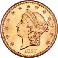 United States coin 20 Dollars - Liberty Head Double Eagle; Without motto TWENTY D. (1849 - 1866) obverse obverse of 20 Dollars - Liberty Head Double Eagle; Without motto TWENTY D. (1849 - 1866) coin with KM# 74.1 from United States. Inscription: LIBERTY 1850